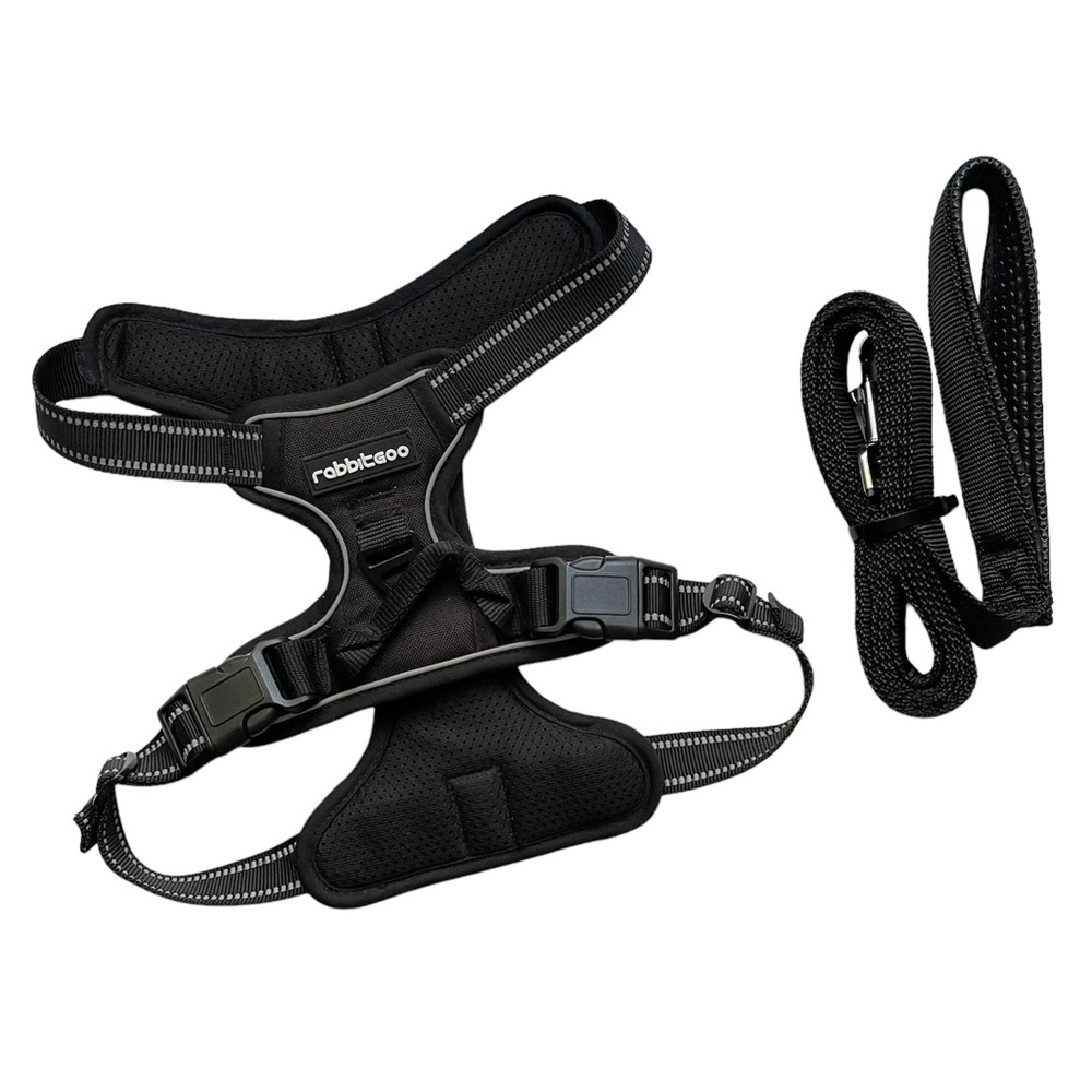 NEW No Pull Dog Harness M + 8’ Leash Black RabbitGoo